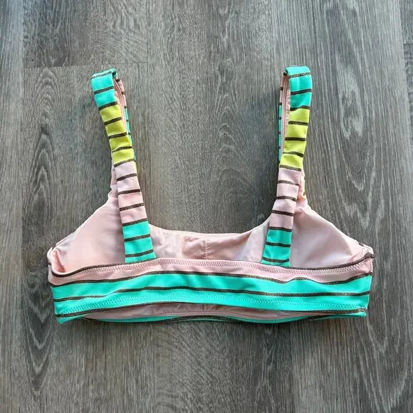 Trina Turk Lurex Stripe Bikini Bralette Top Pastel Stripe Swim Size 6 Pink Teal - Picture 9 of 16